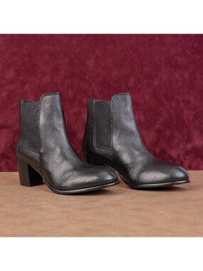 Diba True Women Vintage Retro 90s Black Leather Round Toe Ankle Boots sz 8